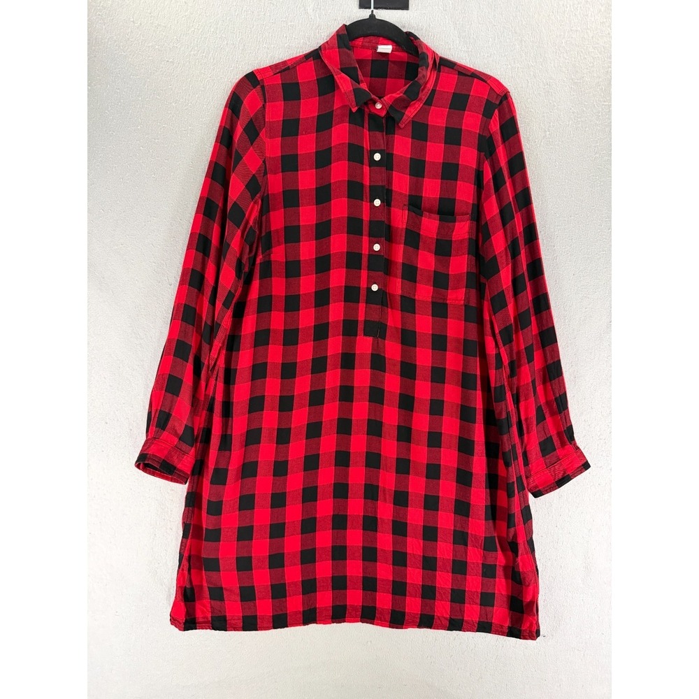 Old Navy Shirt Dress Womens M Red Black Buffalo Check Dark Academia Cottagecore